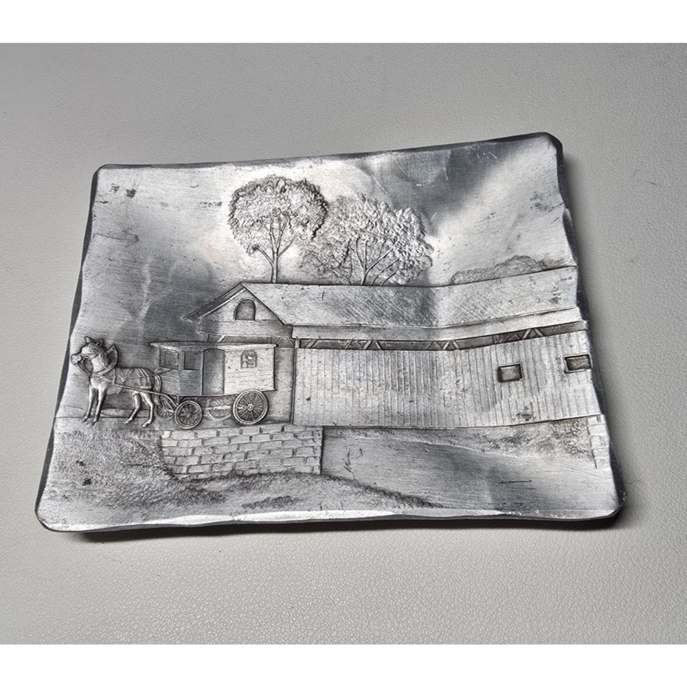 "The Forge" Hand Hammered Alumium Tray. Williamsbury 4"x 4 3/4"